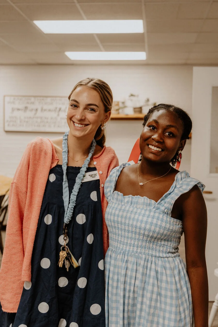Two smiling for a photo.