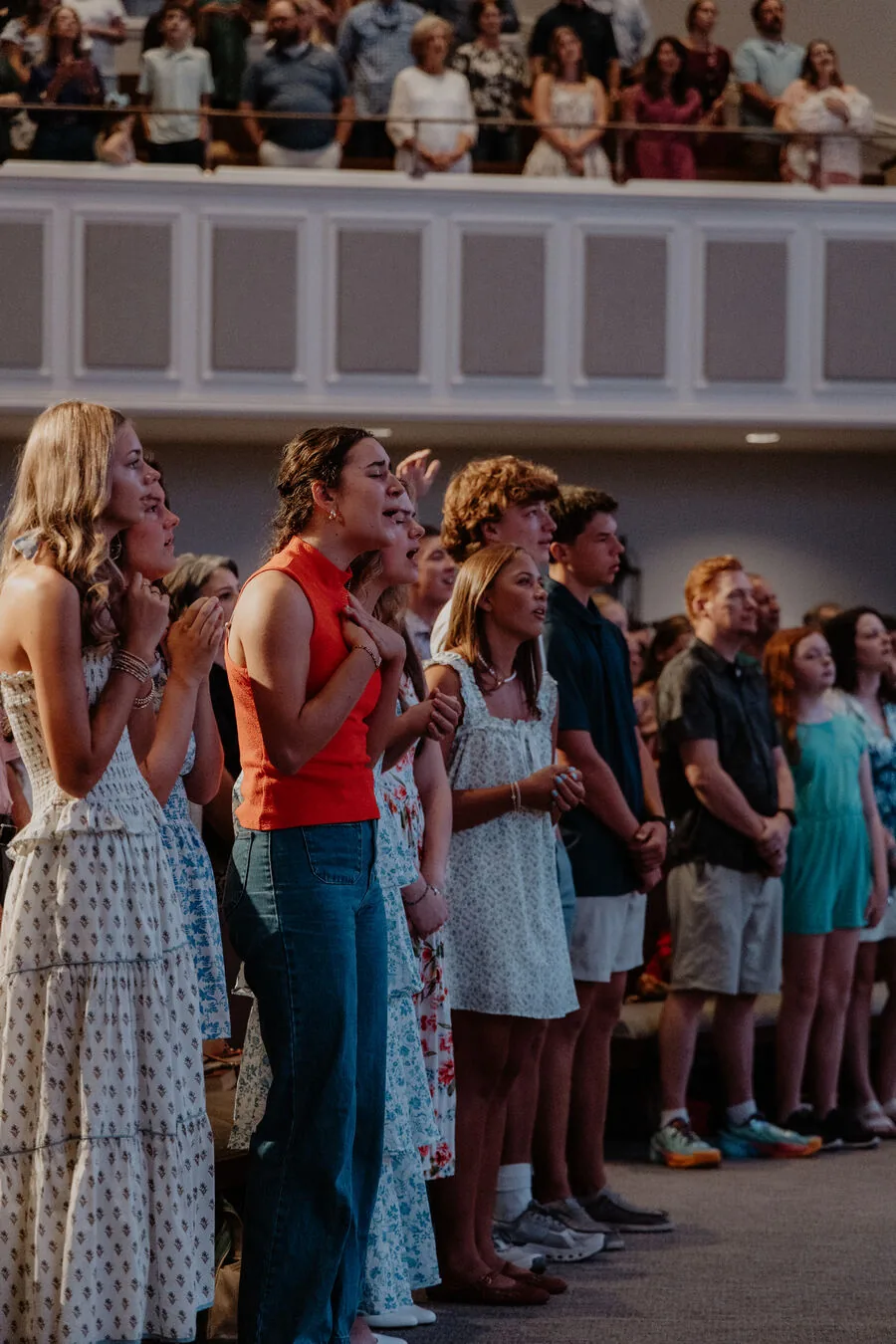 Singing together during the service.