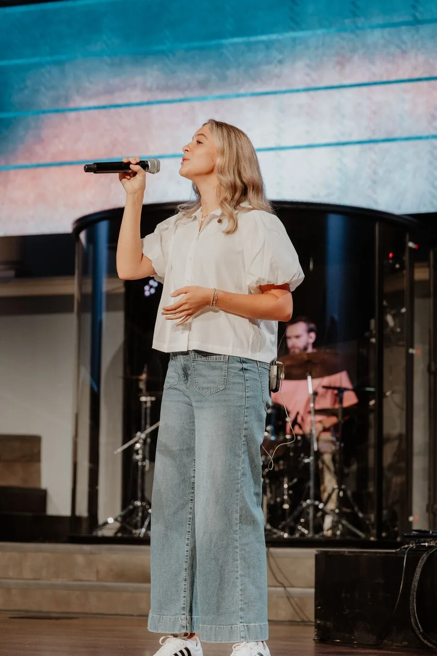 A vocalist leading a song.