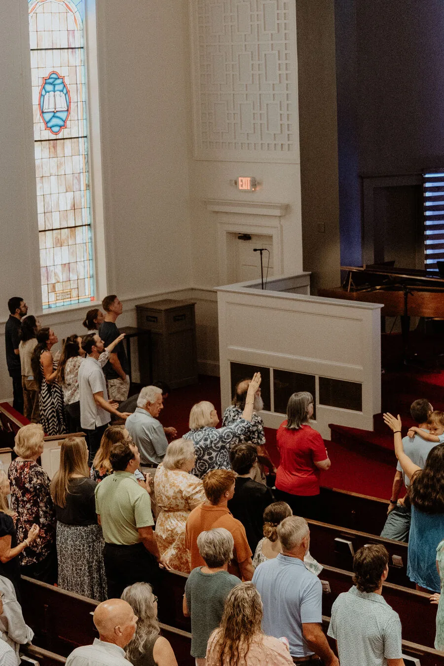 Looking down into the sanctuary from the balcony.