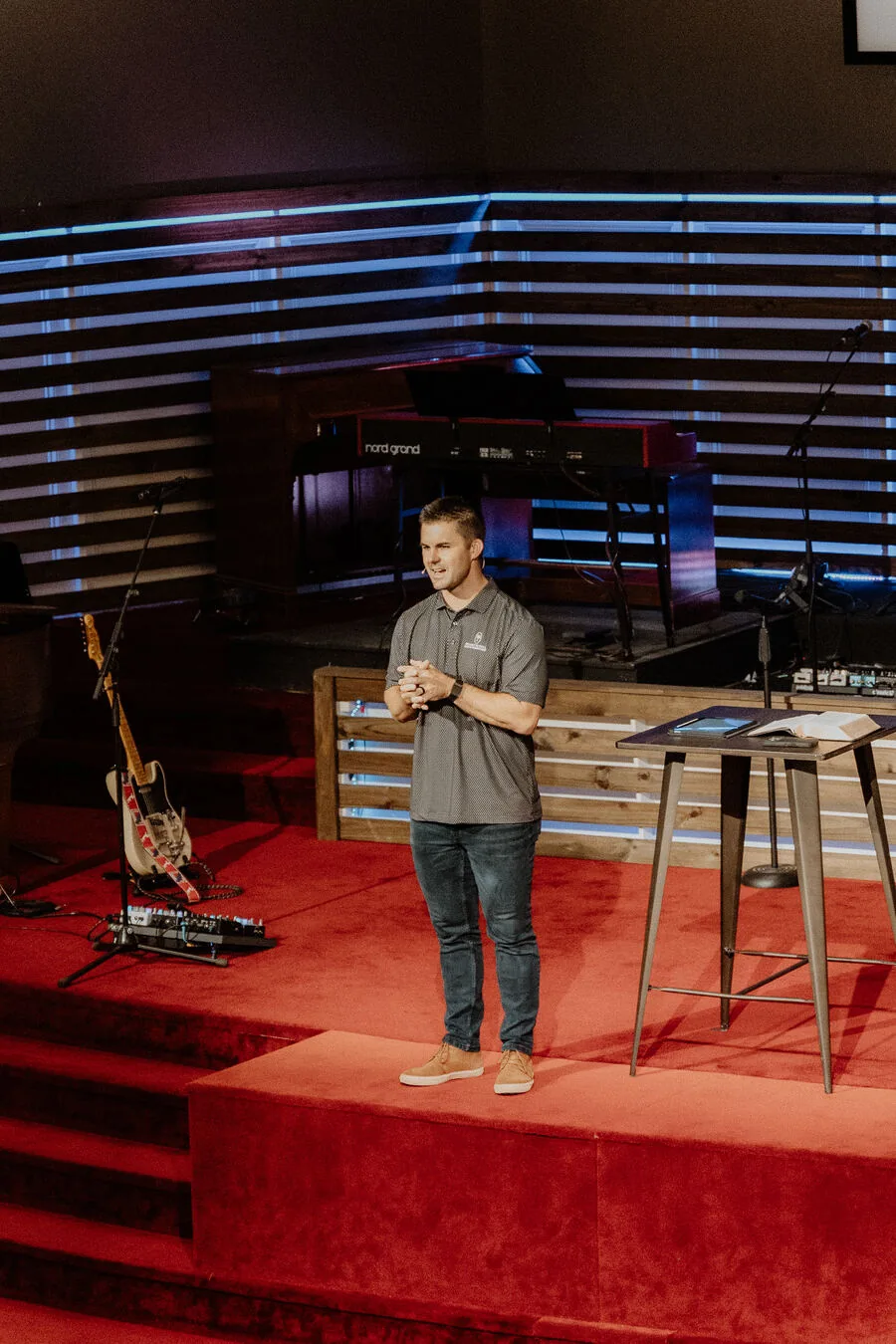Teaching from the stage.