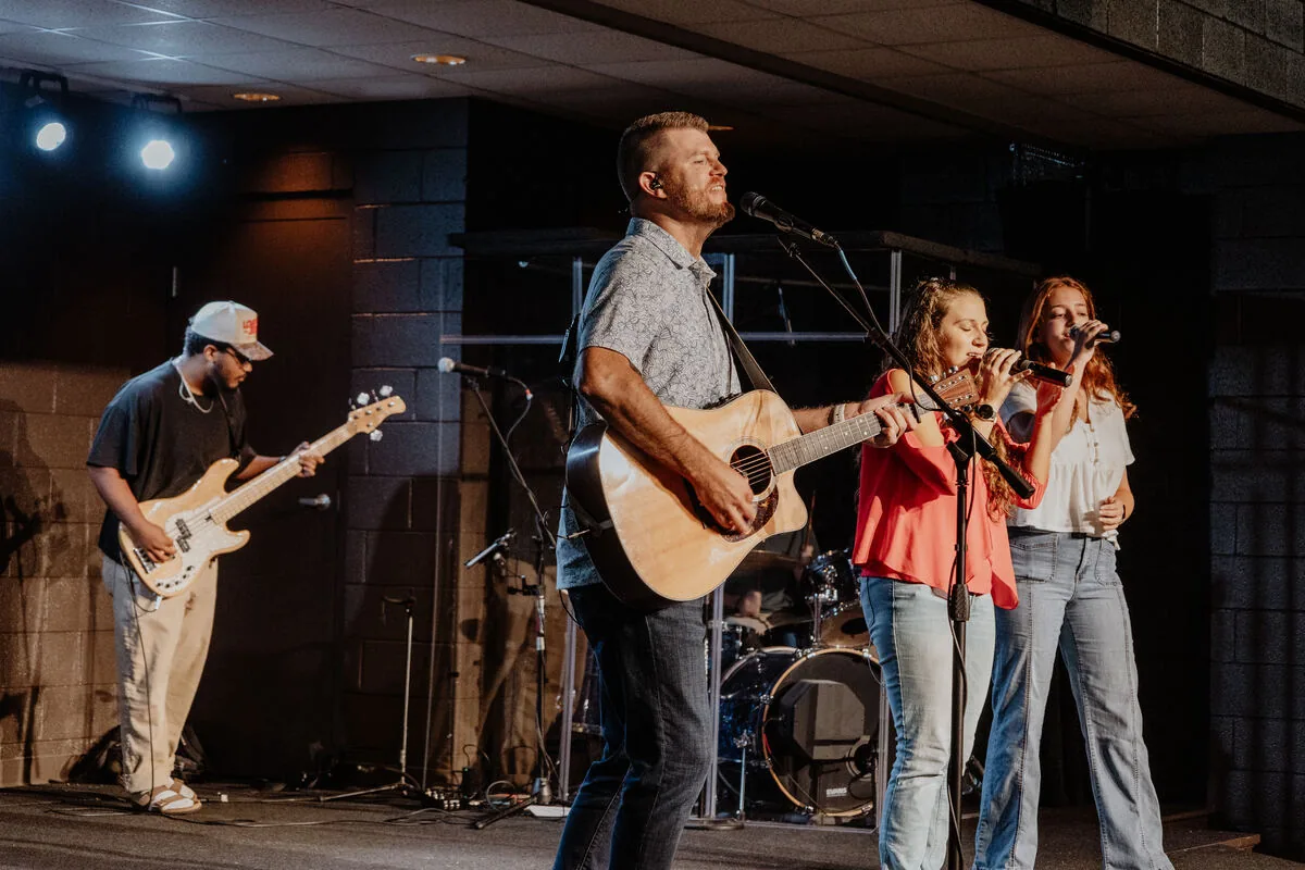 The band leading worship.