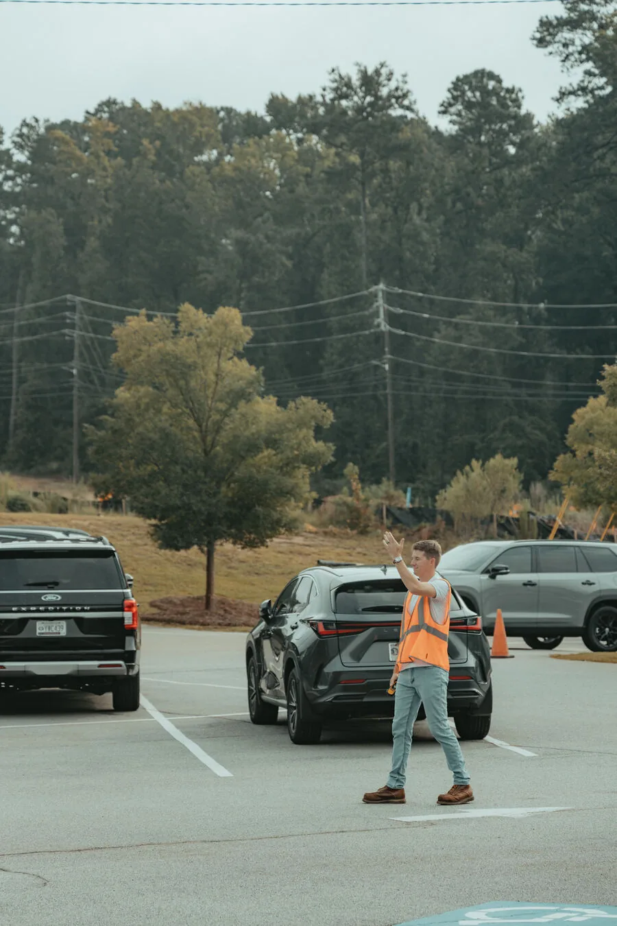 Out in the parking lot before a service.