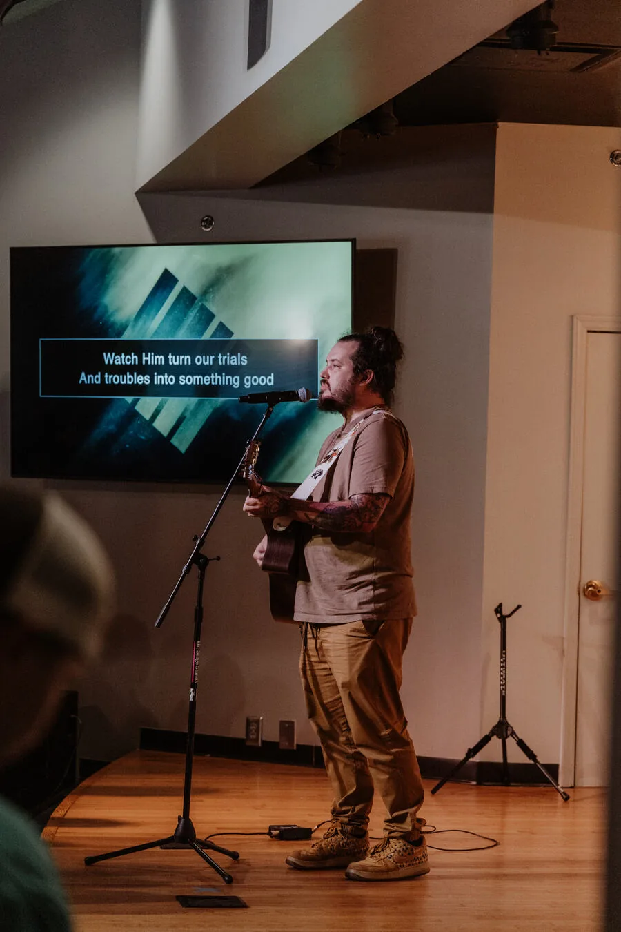 Leading a song.