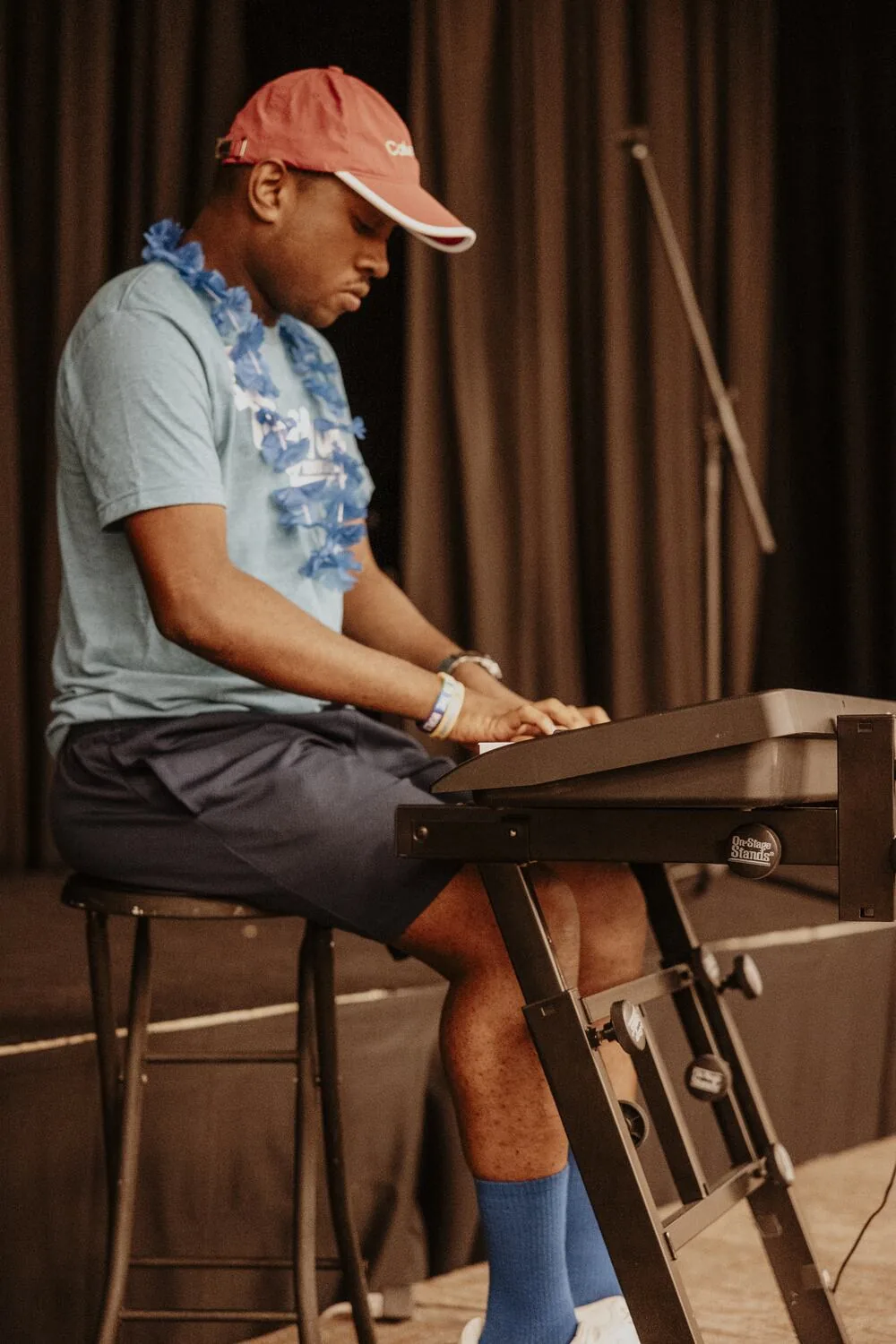 Playing the keyboard.