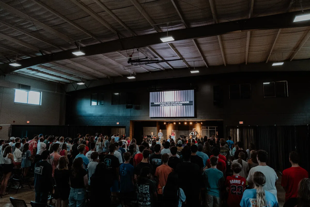 The room full during worship.