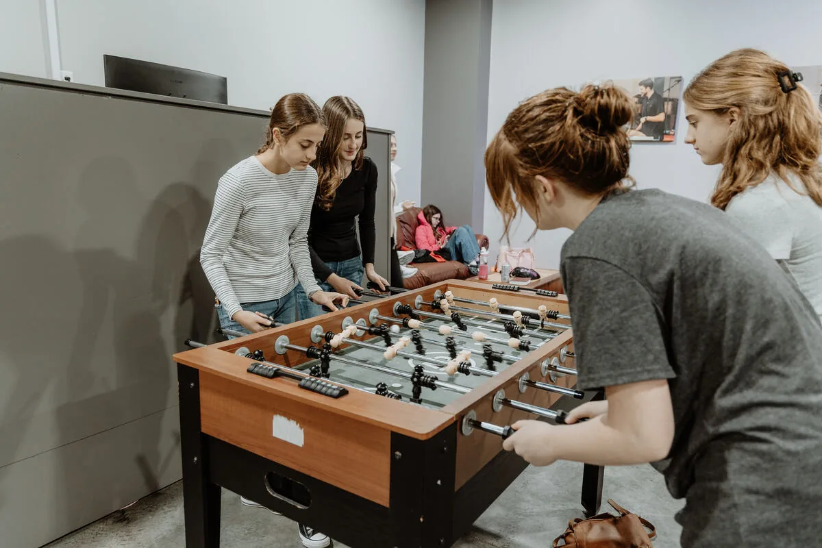 A game of foosball before the night starts.