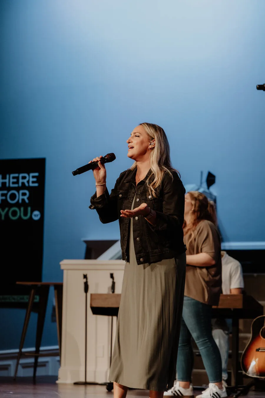 A vocalist leading a song.